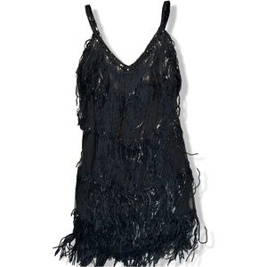 Fashion Nova Fringe Mini Dress Size S Black